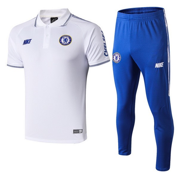 Polo Conjunto Completo Chelsea 2019/20 Blanco Azul